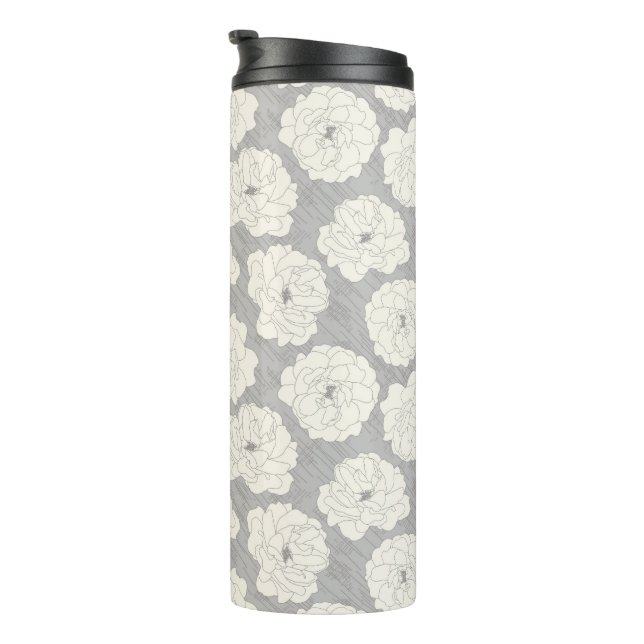 White Roses on Light Gray - seamless pattern.  Thermal Tumbler (Rotated Right)