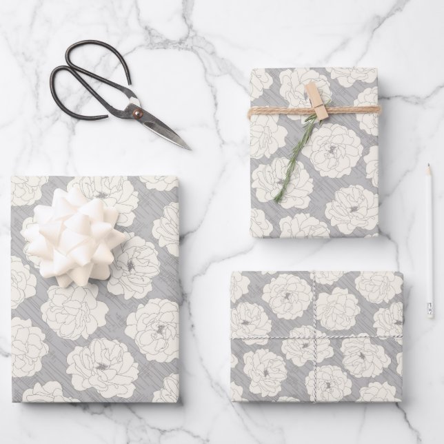 White Roses on Light Gray - seamless pattern. Wrapping Paper Sheet (Front)