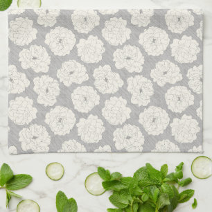 White Roses on Light Grey - seamless pattern. Tea Towel
