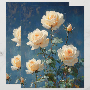 White Roses on Navy Background Scrapbook Paper