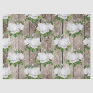White Roses on Rustic Wood Decoupage Tissue Paper