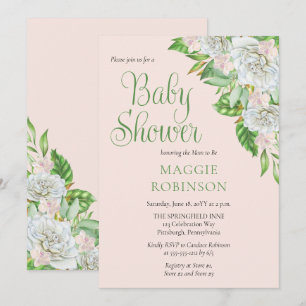 White Roses   Orchids Boho Floral Girl Baby Shower Invitation
