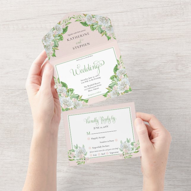 White Roses | Orchids Boho Floral Wedding All In One Invitation (Tearaway)