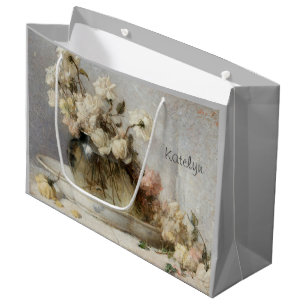 White roses painting large gift bag