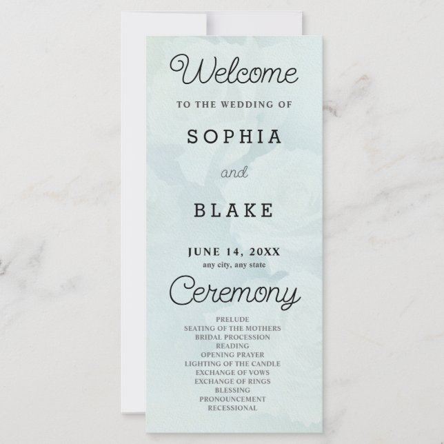 White Roses Pale Green Wedding Program (Front)