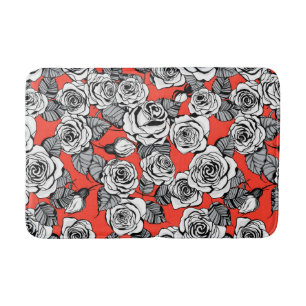 White roses pattern bath mat