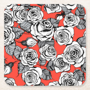 White roses pattern square paper coaster