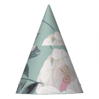 White Roses Peonies: Floral Embroidery. Party Hat