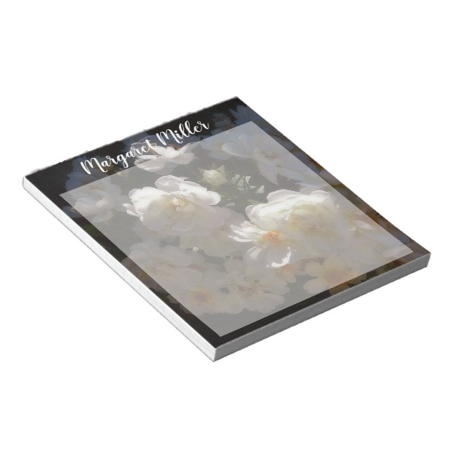 White roses personalised notepad (Angled)