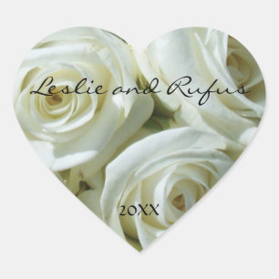 White Roses Personalized Heart Wedding Sticker