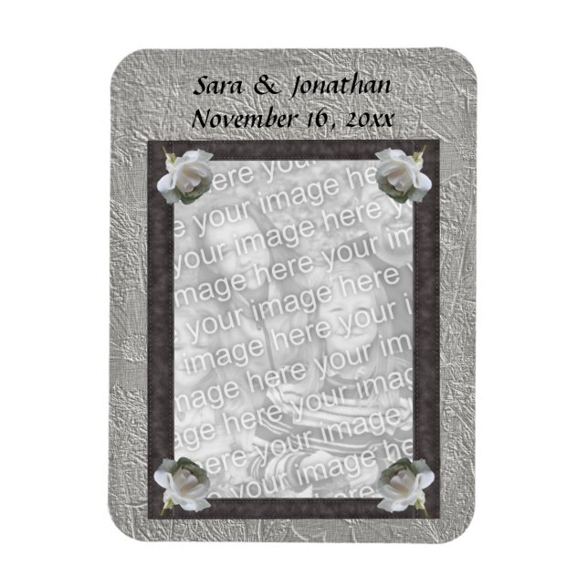 White Roses Photo Frame Personalised Wedding Magnet (Vertical)