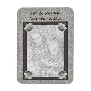 White Roses Photo Frame Personalized Wedding Magnet