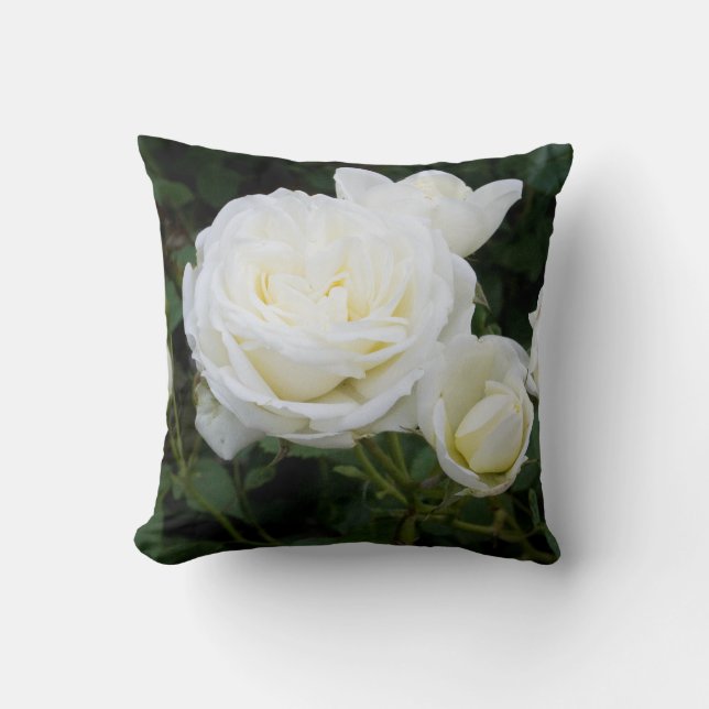 White Roses Photo Pillow Nature Lovers Gardeners (Front)