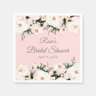 White Roses   Pink Bridal Shower Napkin