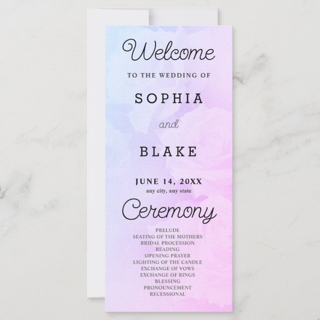 White Roses Pretty Purple Wedding Program (Front)