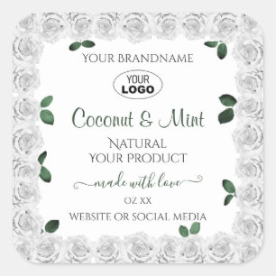 White Roses Product Labels Green Leaves with Logo