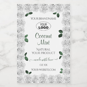 White Roses Product Labels Green Leaves with Logo