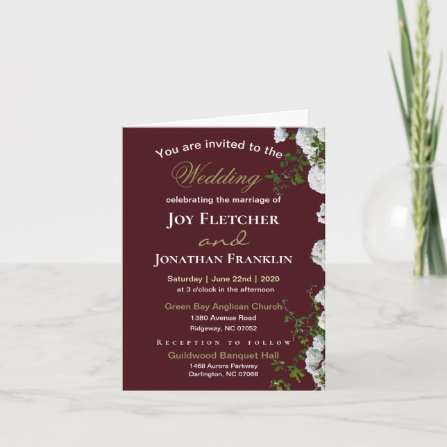 White Roses Red Background Wedding Invitation (Front)