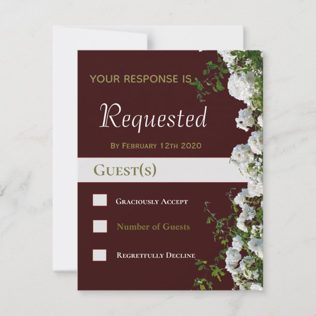 White Roses Red Background Wedding RSVP Card (Front)