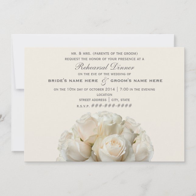 White Roses Rehearsal Dinner Invitation (Front)