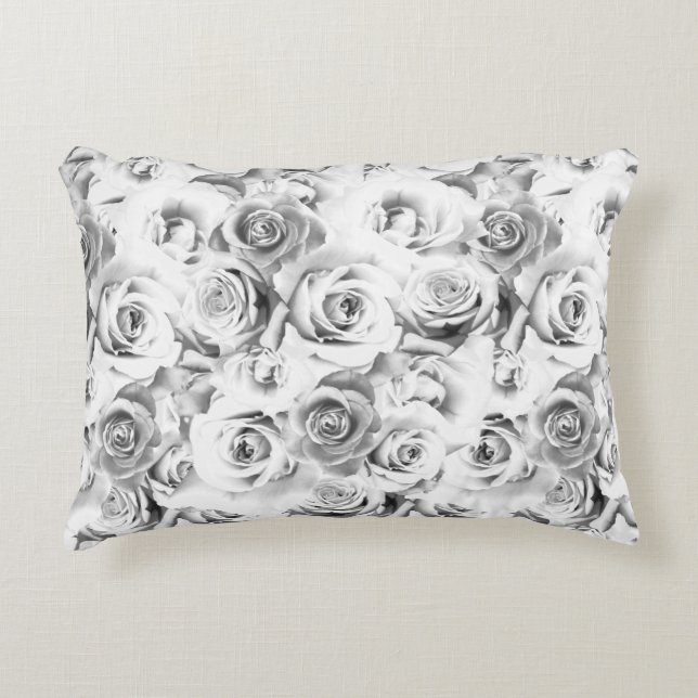 White Roses Repeating Floral Pattern Decorative Cushion (Front)