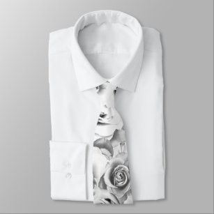 White Roses Repeating Floral Pattern Tie