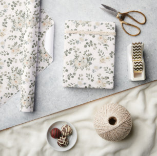 White roses, romantic floral wrapping paper