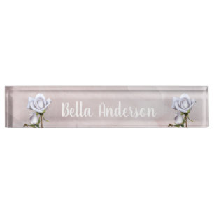 White Roses Rustic Floral Elegant Shabby Chic Nameplate