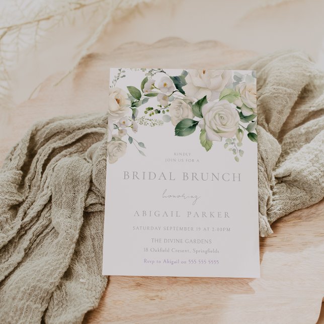 White Roses & Sage Bridal Shower Brunch Invitation (Creator Uploaded)
