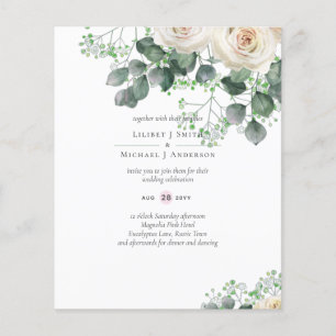 White Roses Sage Eucalyptus Leaves Wedding Budget Flyer