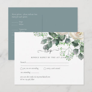 White Roses Sage Eucalyptus Leaves Wedding Budget Postcard
