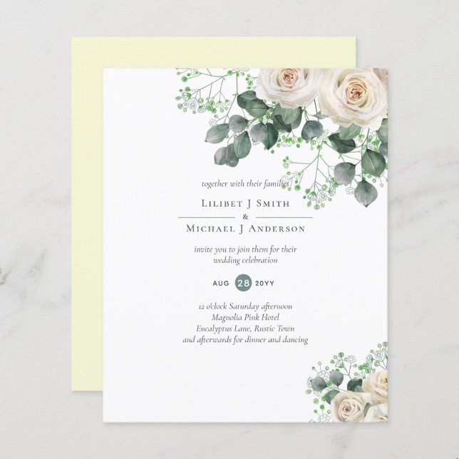 White Roses Sage Eucalyptus Lemon Yellow WEDDING (Front/Back)