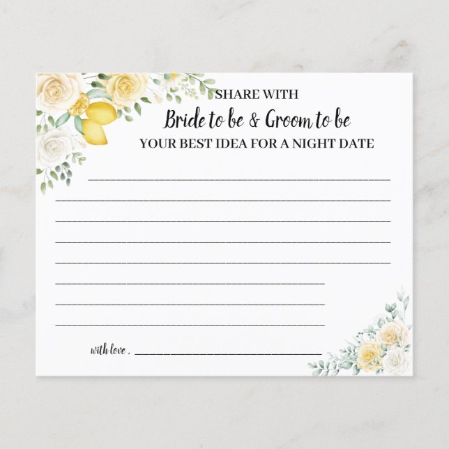 White Roses Share a Date Night Bridal Shower Card (Front)