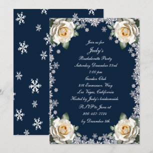 White Roses Snowflake Christmas Bachelorette Party Invitation