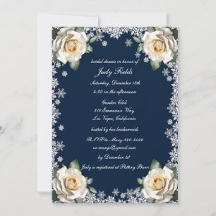 White Roses Snowflake Christmas Bridal Shower Invitation
