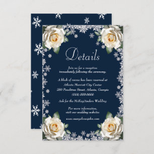 White Roses Snowflake Christmas Wedding Details Enclosure Card