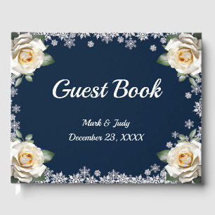 White Roses Snowflake Christmas Wedding Guest Book