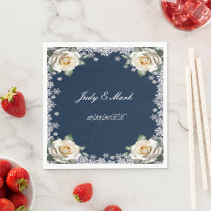 White Roses Snowflake Christmas Wedding Napkin