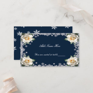 White Roses Snowflake Christmas Wedding Table Place Card
