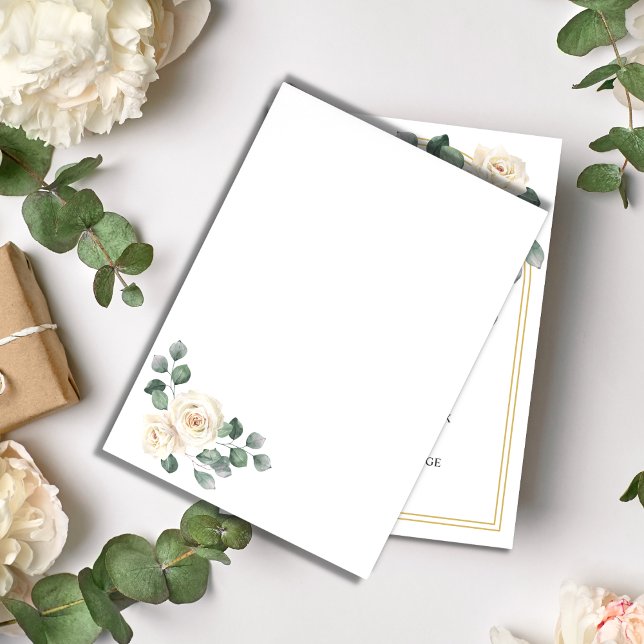 White roses Spring Floral Romantic Wedding Envelope (Flat lay elegant botanical watercolor white roses minimal floral garden wedding envelope)