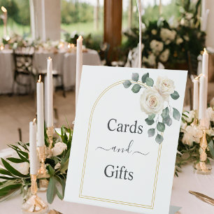 White roses Spring Floral Romantic Wedding Pedestal Sign