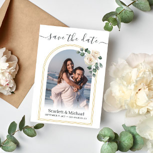 White roses Spring Floral Romantic Wedding Save The Date