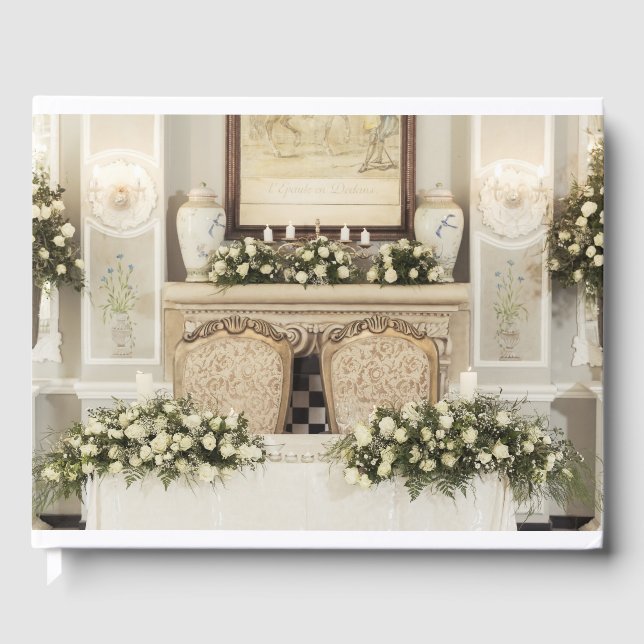 White Roses Table Setting Guest Book (Front)