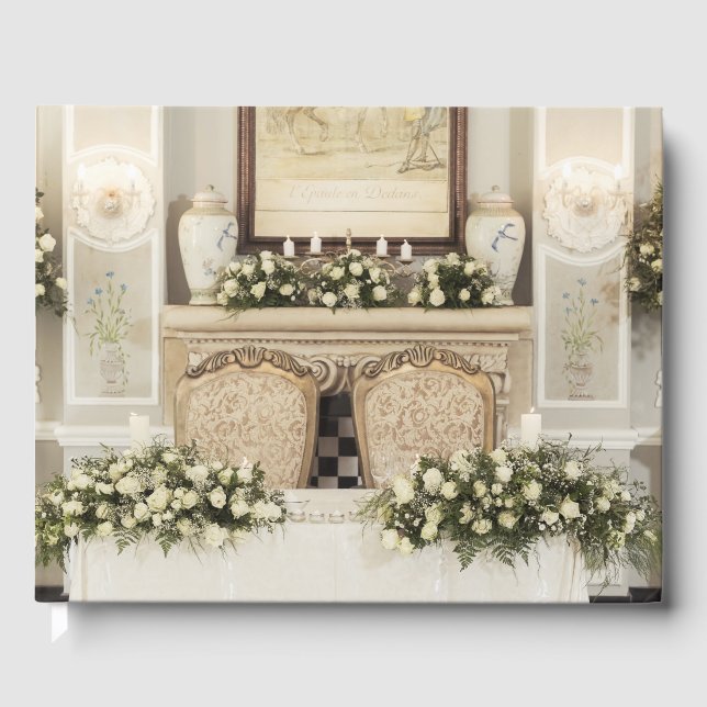 White Roses Table Setting Guest Book (Front)