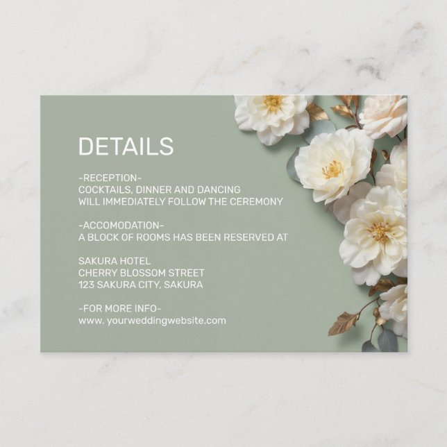 White Roses Textured Flowerds Details Enclosure Card (Front)