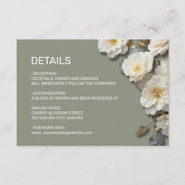 White Roses Textured Flowerds Details Enclosure Card (Front)