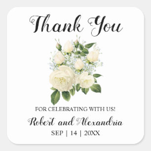 White Roses Thank You for Coming Wedding Square Sticker