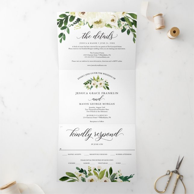 White Roses Tri-Fold Invitations (Inside)