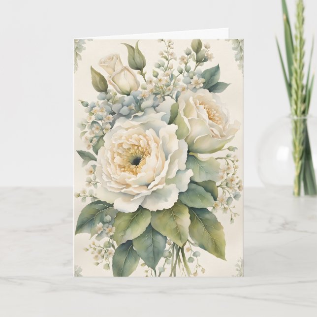 White Roses Vintage-Looking Mother's Day Holiday Card (Front)