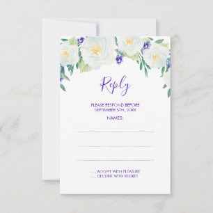 White Roses & Violets Wedding Reply Cards
